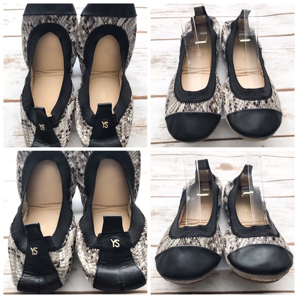 YOSI SAMRA Samatha Snake Grey Leather Ballet Flats - Picture 7 of 8